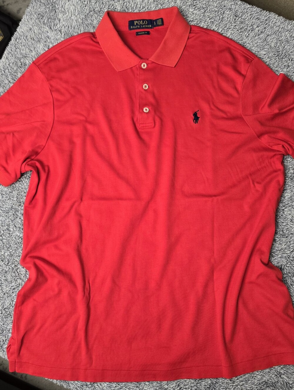 Polo Ralph Lauren Mens Large Red Classic Fit Mesh Pique Polo Shirt Navy Pony L